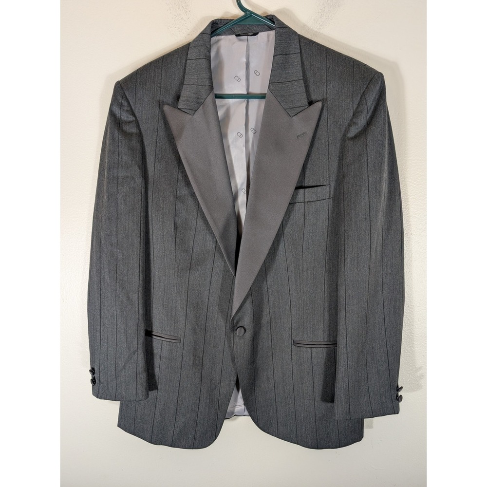 Christian Dior Men's 43L Monsieur Grey Pinstripe Tuxedo Jacket Satin Blazer
